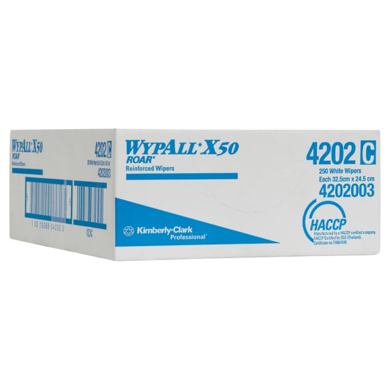 Wypall X50 4202 Single Sheet Wipers, 4-ply, 32.5cm x 24cm, strong, hygienic, 250 sheets for versatile cleaning tasks.