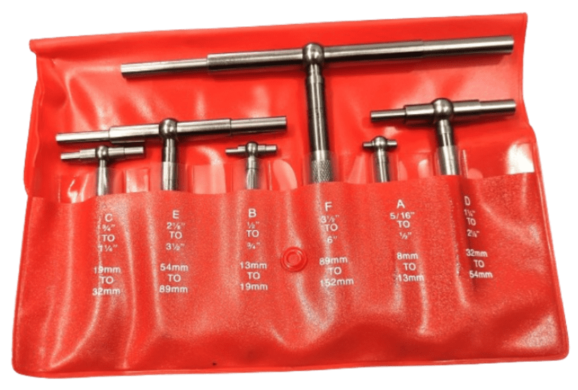 Set of 6 Starrett Telescoping Gauges (13-152mm) featuring durable handles and self-centering arms for precise internal measurements.