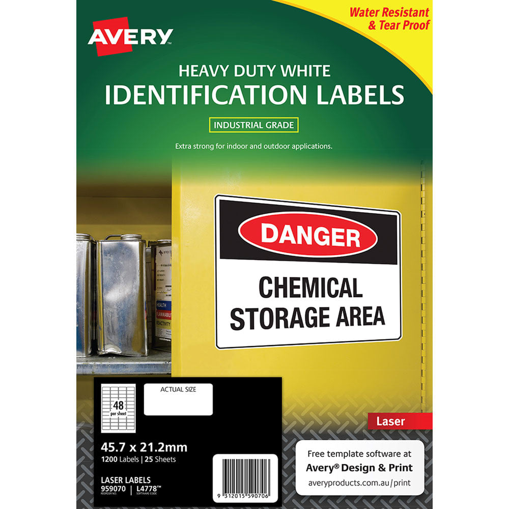 Avery Heavy Duty ID Label L4778 White Laser 45.7x21.2mm 48up 25 (Sheets)
