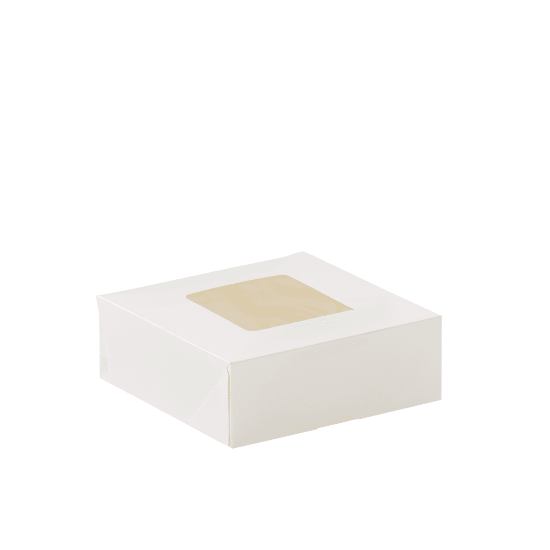 Detpak 4 Pack Donut Boxes with clear window, stackable design, eco-friendly paperboard, ideal for bakeries and coffee shops.