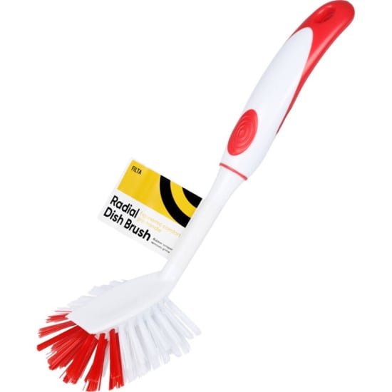 Filta Soft Grip Twin Radial Dishwashing Brush with ergonomic handle and durable bristles for scratch-free cleaning of dishes.