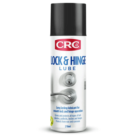 CRC 5019 Lock & Hinge Lube in a 210ml bottle, designed for cleaning and protecting locks, hinges, and preventing rust.