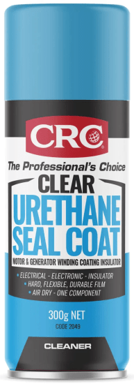 Clear urethane seal coat in a 300gm can, offering strong protection for electrical components with abrasion resistance.