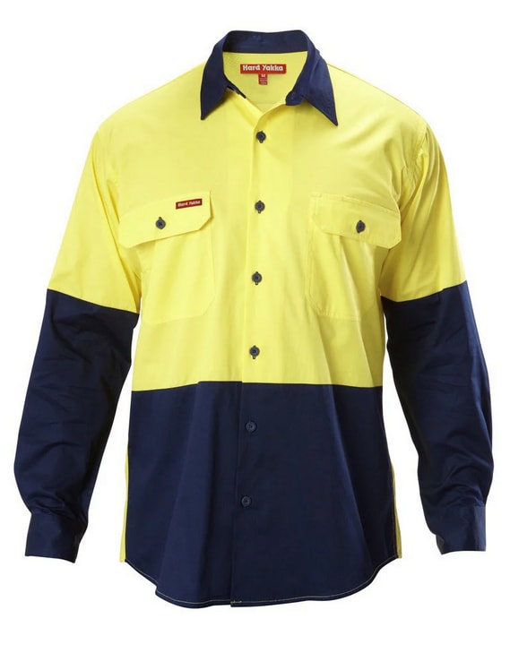 Hard Yakka, Hi Vis Koolgear Shirt, Y07558 - Yellow/Navy (Size: 5XL)