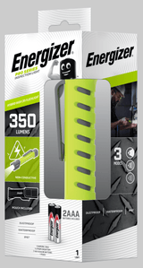 Energizer Pro Series Inspection Light with 350 lumens, hybrid power, 3 modes, IP67 rating, and high CRI for detailed illumination.