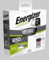 Energizer Pro Series headlamp with 650 lumens, versatile lighting modes, hybrid power, and comfortable design for outdoor adventures.