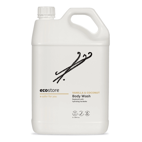 Luxurious Ecostore Vanilla & Coconut Body Wash 5L with hydrating harakeke and a tropical scent for gentle cleansing.