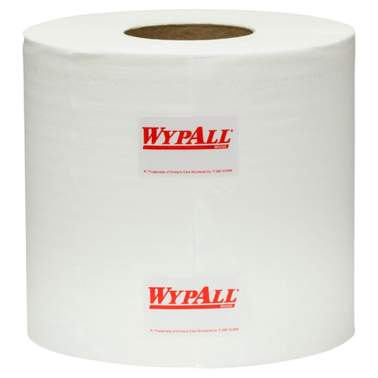 Wypall L10 centrefeed wipers in white, 18cm x 38cm, 4 rolls, 3160 total sheets for efficient cleaning and spills management.