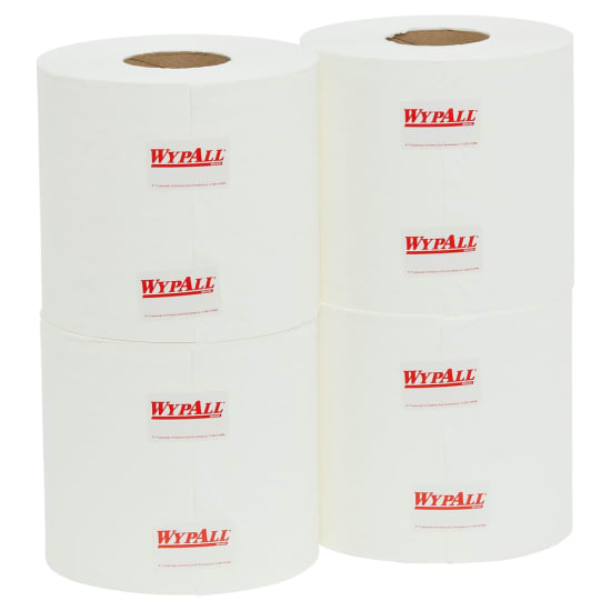 Wypall L10 94125 centrefeed wipers in white, 18cm x 38cm, 4 rolls, 3160 sheets for efficient cleaning and spills.