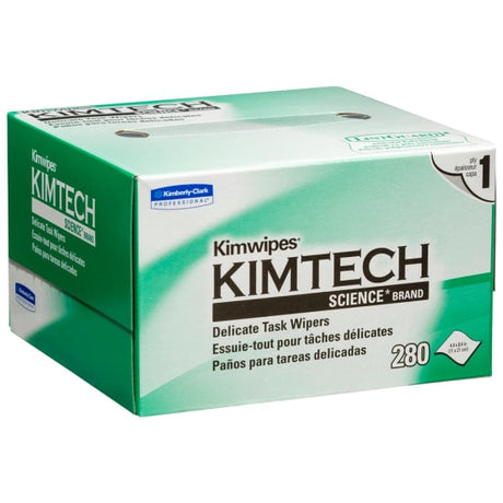 Kimtech Science Kimwipes, 11cm x 21cm wipers in a pack of 280, ideal for cleaning delicate lab surfaces and instruments.