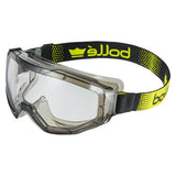 Bolle Safety Globe goggles with vented design, clear polycarbonate lens, and lightweight frame for optimal eye protection.