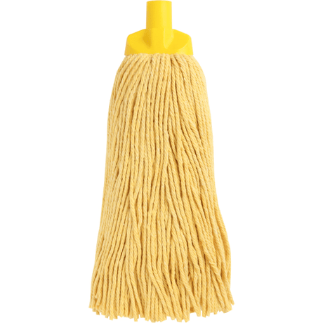 Durable yellow mop head designed for heavy-duty cleaning, featuring high absorbency and HACCP color-coding for safety.