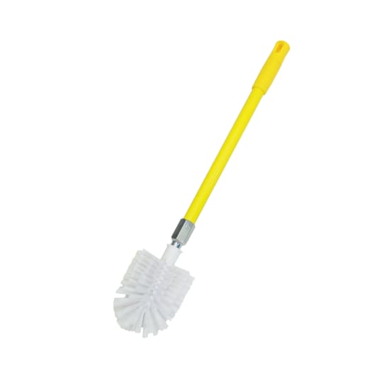 Browns Turks Head toilet brush in yellow with 600mm fiberglass handle and radial PET fill for efficient toilet cleaning.