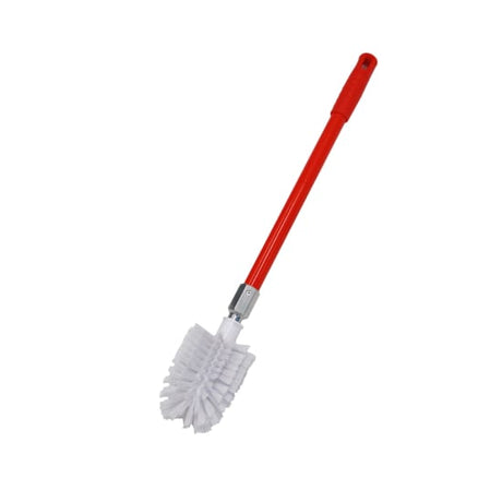 Bright red Browns Turks Head Toilet Brush with a 600 mm fiberglass handle and radial PET bristles for efficient cleaning.