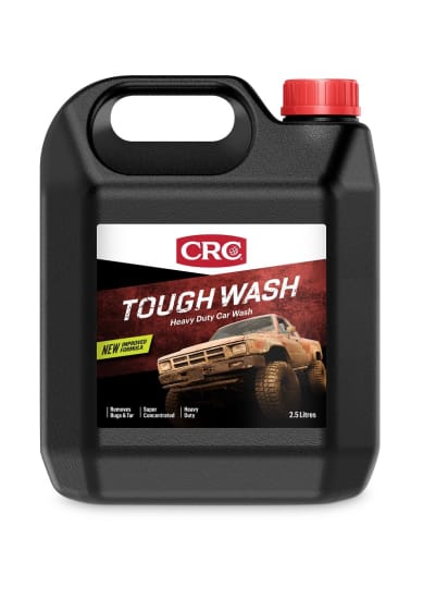 CRC 9022 Tough Car Wash 2.5L bottle designed for heavy-duty cleaning of vehicles, safe for all paint surfaces, leaves a streak-free shine.