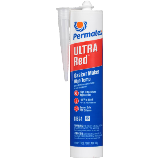 High-performance Permatex RTV Silicone Ultra Red Gasket Maker in a 368g tube, ideal for automotive high-temperature sealing.