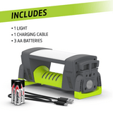 Energizer Pro Series Work Light: 1000 lumens, hybrid power, 3 modes, adjustable legs, USB power bank, IP67 water-resistant design.