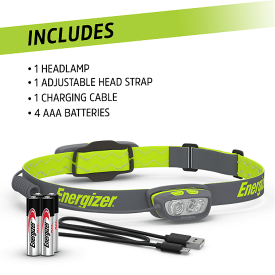 Energizer Pro Series 650 Lumen headlamp with hybrid power, seven modes, and anti-glare design for versatile outdoor use.