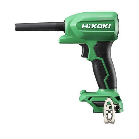 HiKOKI 18V cordless air duster with a brushless motor, LED light, and lightweight design for effective cleaning and inflation.