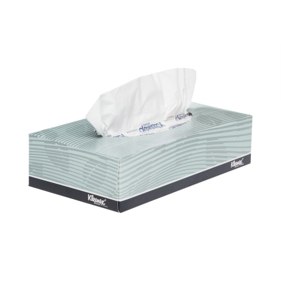 Kleenex® Facial Tissues packet with 100 ultra-soft tissues, quick-access tab, and low-supply indicator for everyday use.