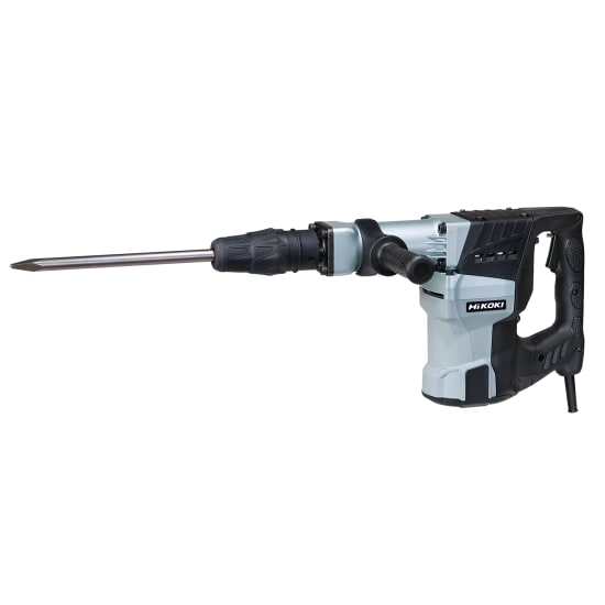 HiKOKI 1250W 22J SDS-Max Demolition Hammer featuring quick-release bit holder and 12 chisel angles for heavy-duty demolition tasks.