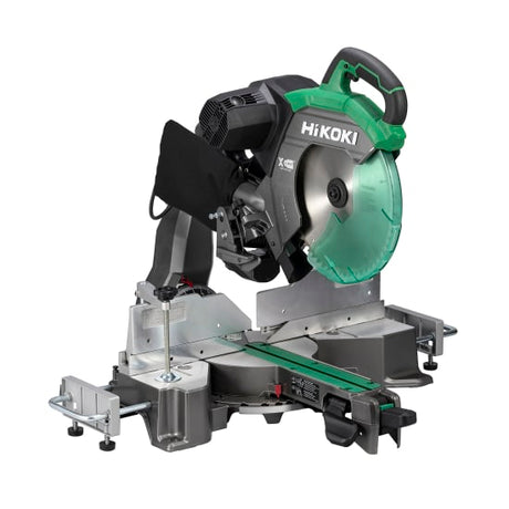 HiKOKI 1520W 305mm corded slide compound mitre saw showcasing a powerful motor, precise bevel adjustments, and integrated cut indicator.