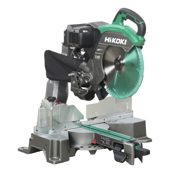 HiKOKI 36V 305mm slide compound mitre saw with Torque Boost Technology, XACT CUT LED, and versatile bevel angles for precise cutting.