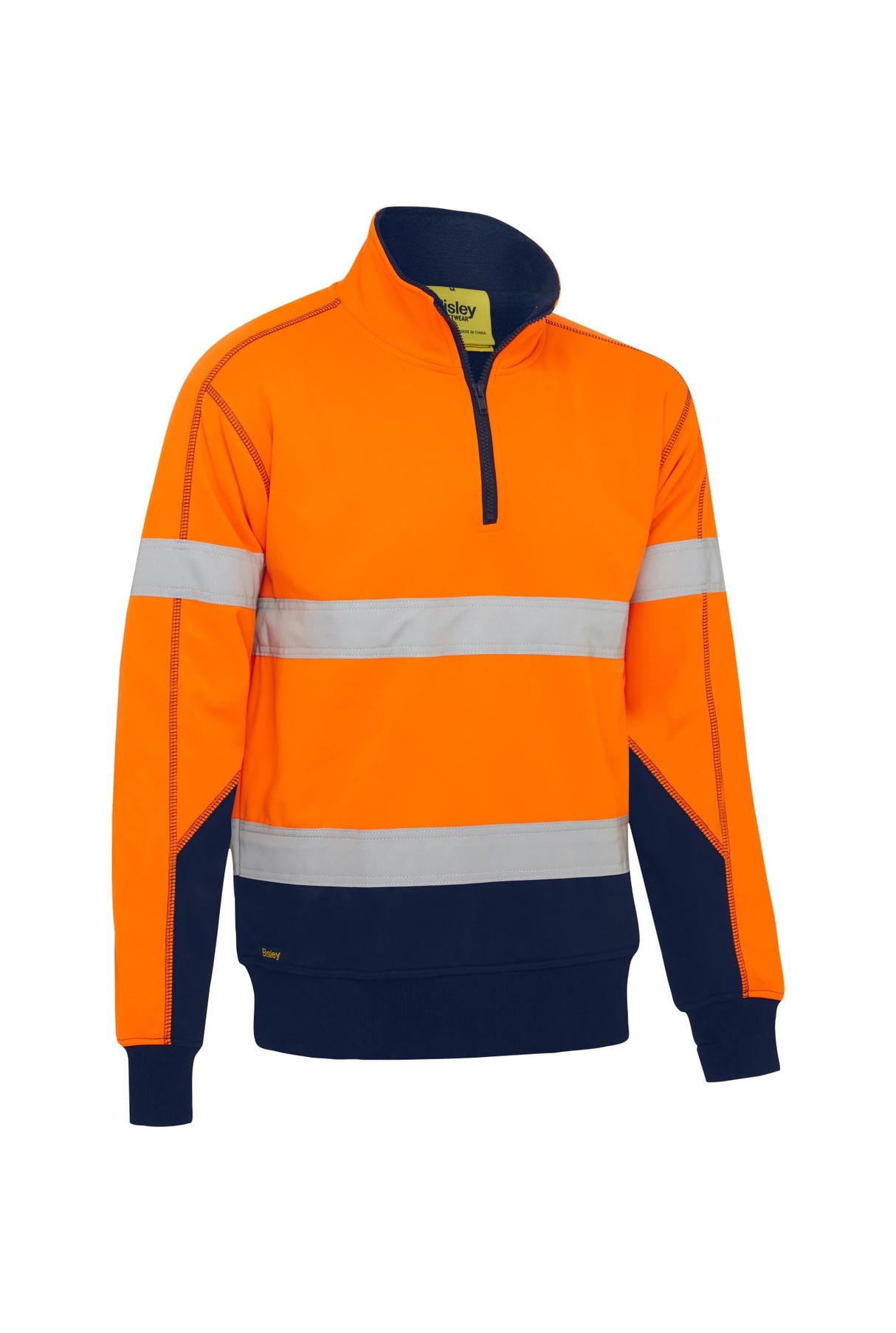 Bisley, Hi Vis Fleece Pullover with Sherpa Lining - Orange/Navy - 3XL