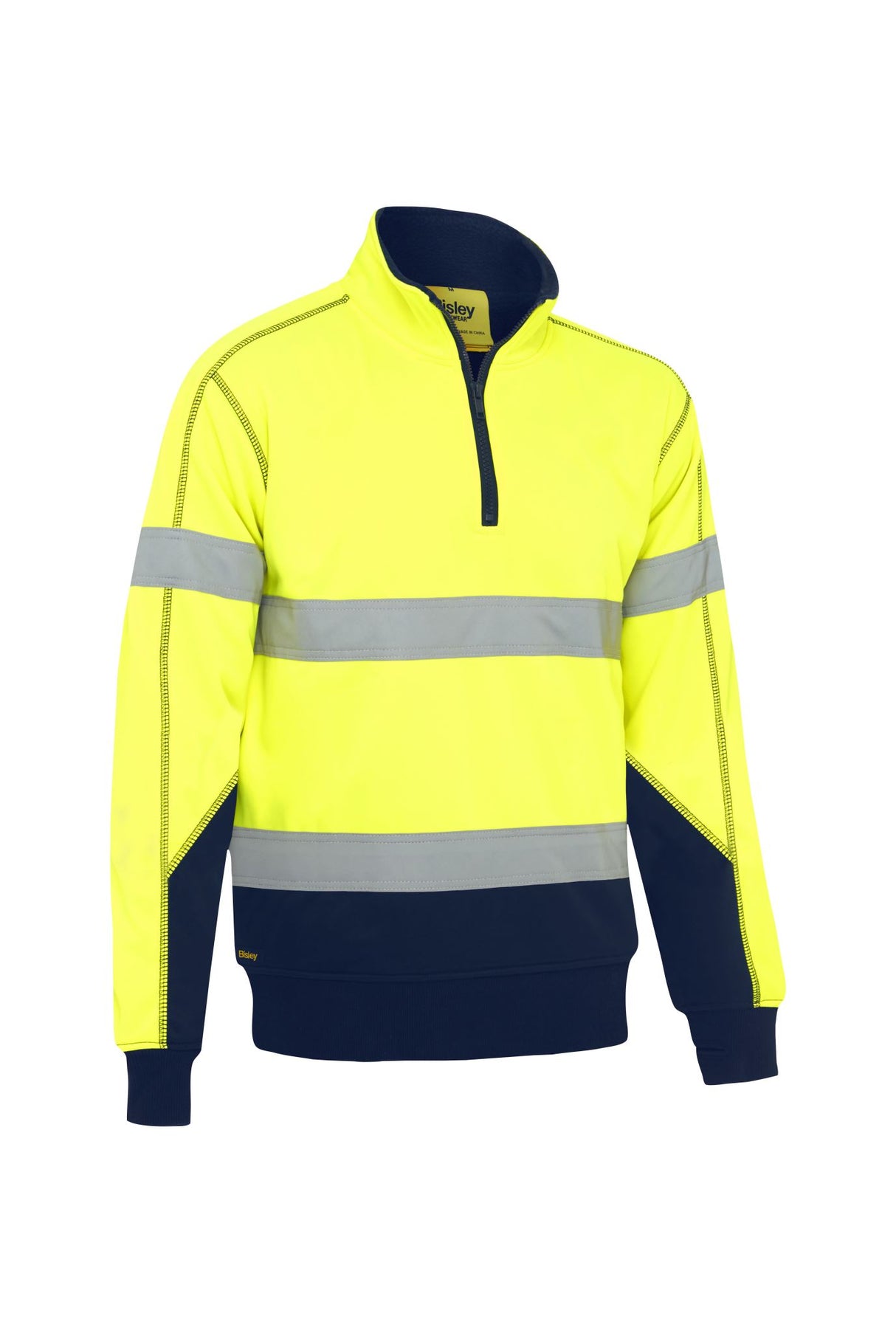 Bisley, Hi Vis Fleece Pullover with Sherpa Lining - Yellow/Navy (Size: SM)