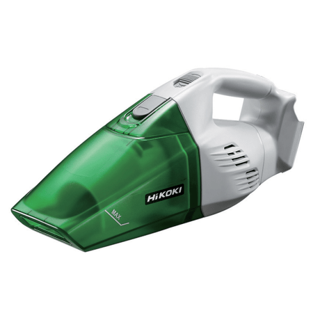 HiKOKI 18V wet and dry vacuum, lightweight 1.5kg, 670ml capacity, 38-min run time, with backflow prevention valve.