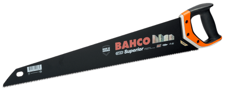 Bahco ERGO Superior Handsaw - 600mm, featuring an ergonomic design, precision blade, and built-in angle markers for efficient cutting.