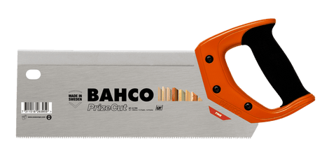 Bahco PrizeCut Tenon Saw 300mm for precise cuts in fine wood, featuring hardpoint teeth, ergonomic handle, and steel back for stability.