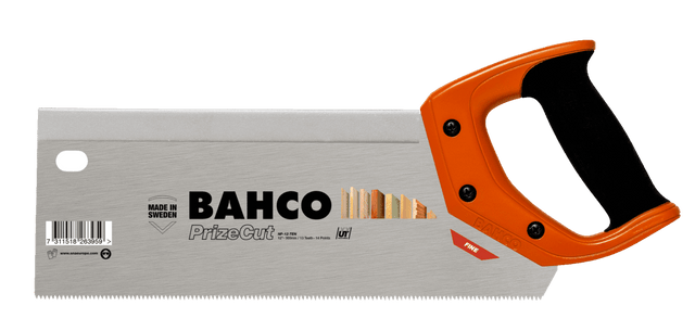 Bahco PrizeCut Tenon Saw 300mm for precise cuts in fine wood, featuring hardpoint teeth, ergonomic handle, and steel back for stability.