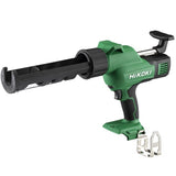 HiKOKI 18V caulking gun with 3000N force, 300ml capacity, LED light, auto-reverse, and anti-drip design, ideal for heavy-duty use.