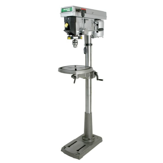 HiKOKI 750W Laser Drill Press features X-Y laser alignment, tilting cast iron table, and 12 variable speeds for precise drilling.