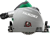 HiKOKI 36V plunge cut saw with 165mm blade, features brushless motor, deep cut depth, soft start, and variable speed control.