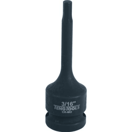 Teng 1/2in drive hex bit impact socket, 3/16", chrome molybdenum, 6-point design, black phosphate finish, stable air gun attachment.