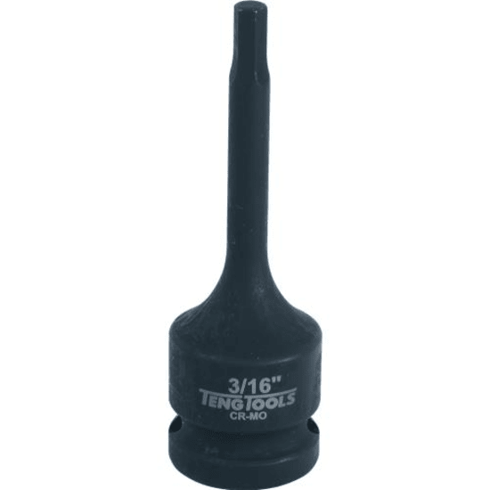 Teng 1/2in drive hex bit impact socket, 3/16", chrome molybdenum, 6-point design, black phosphate finish, stable air gun attachment.