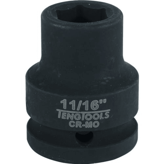 Teng 3/4in drive impact socket 11/16in, chrome molybdenum, black phosphate finish, secure pin fix, comes with metal clip.