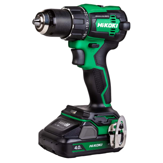 HiKOKI 18V drill with brushless motor, 70Nm torque, and keyless chuck, ideal for professionals and DIY projects.