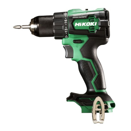 HiKOKI 18V impact drill with brushless motor, aluminum gear-case, LED light, and 22-stage clutch for versatile drilling.