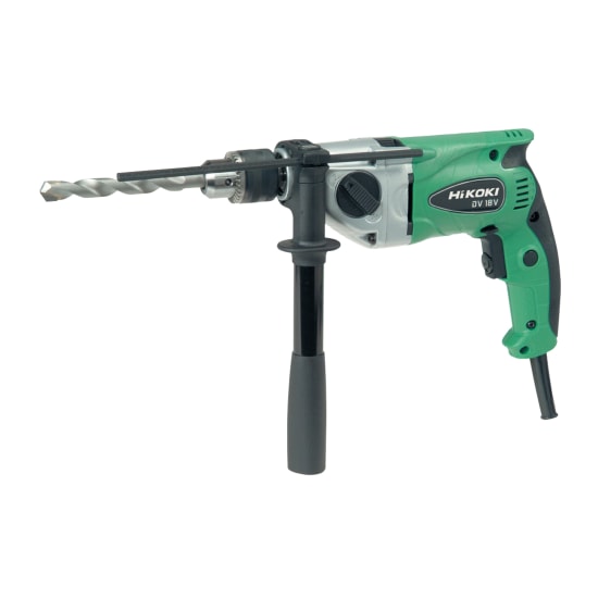 HiKOKI 690W impact drill with variable speed, 13mm chuck, and durable alloy gearbox, ideal for masonry, steel, and wood.