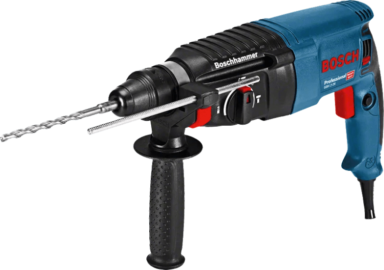 Bosch GBH 2-26 Rotary Hammer with SDS Plus, featuring 2.7 J impact energy for effective drilling and chiseling in various materials.