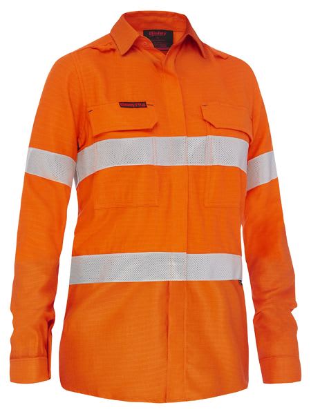 Bisley, Women's Hi Vis Flame Resistant Shirt - Orange (Size: 20)