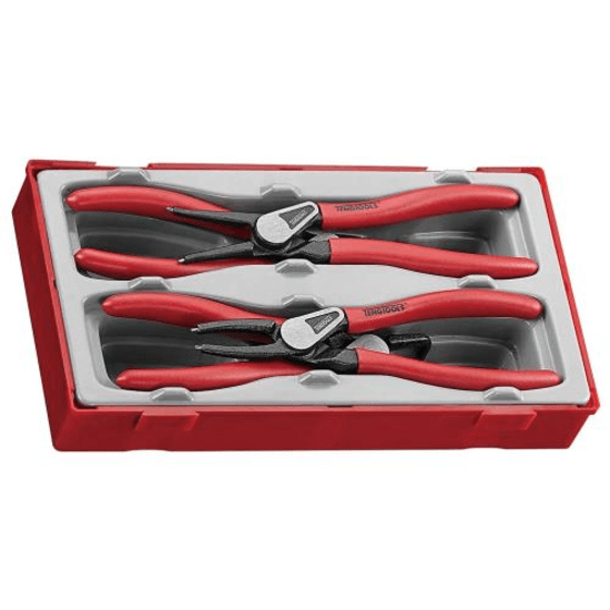 Teng MB 7" Snap-Ring Plier Set, 4-piece with invisible spring, chrome vanadium steel, for inner/outer circlips, 19-60mm range.