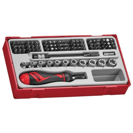 Teng 84pc MD Bits & Socket Set in TC tray, featuring 25mm hex bits, 1/4" sockets, and a reversible driver for versatile use.