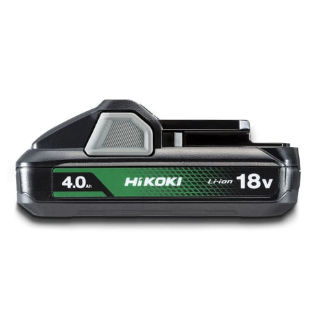 HiKOKI 18V 4.0Ah Li-Ion Slide Battery, lightweight and powerful, ideal for energizing HiKOKI tools with quick charging.