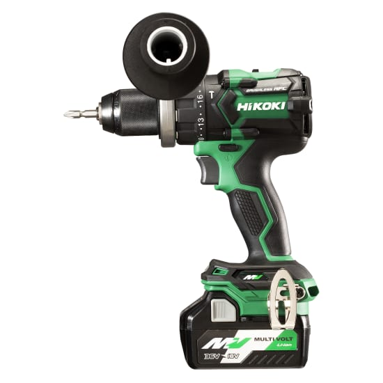 HiKOKI 36V Impact Drill Kit with durable design, keyless chuck, two batteries, and advanced safety features for versatile drilling tasks.