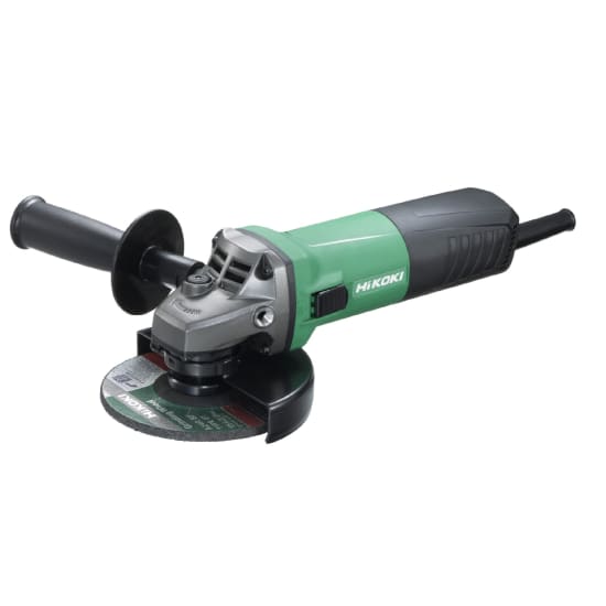 HiKOKI 900W 125mm Corded Angle Grinder with spindle lock, ergonomic handle, and 10,000 RPM for efficient grinding and cutting.