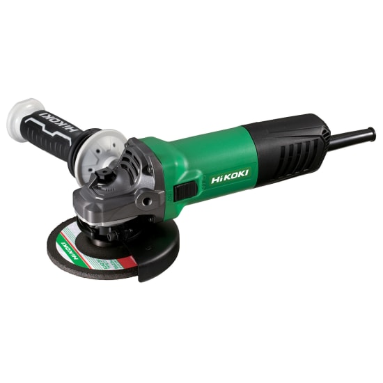 HiKOKI 1200W 125mm Ergo Angle Grinder with slim design, powerful motor, anti-vibration handle, and tool-less guard for precise cutting.